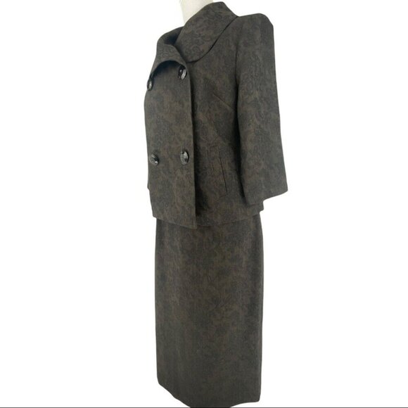 Yansi Fugel Women's Brown Paisley Striped Career Blazer‎ Skirt Suit M-C38/8-W30 - Picture 5 of 14